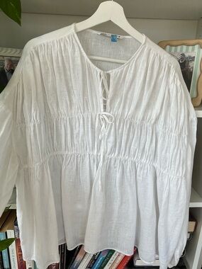 Zara White 100% Linen Shirt Size Large